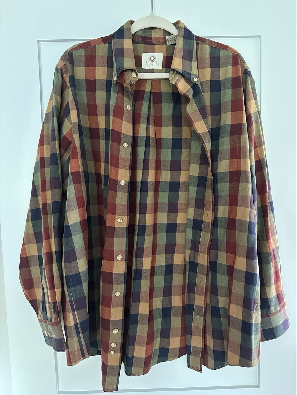 Viyella Men's Long Sleeve Plaid Button Down Shirt Cotton Wool Blend Size Large
